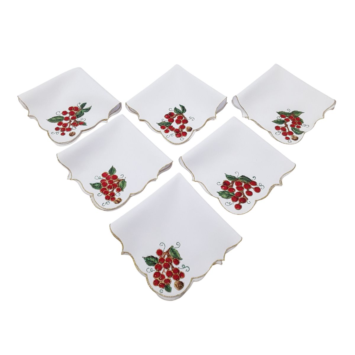 ARTESANAL - 6 SERVILLETAS NAVIDEÑAS EN TELA LINO DE 32X32 CM