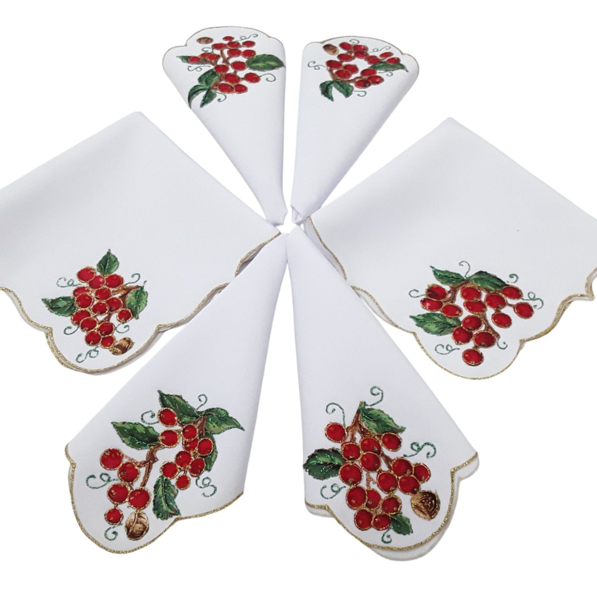 ARTESANAL - 6 SERVILLETAS NAVIDEÑAS EN TELA LINO DE 32X32 CM