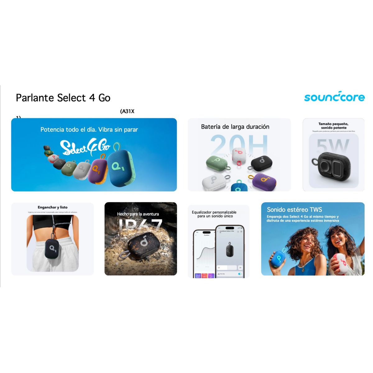 SOUNDCORE - Soundcore Select 4 Go Azul Parlante Altavoz Bluetooth Portátil 20h + Protección IP67