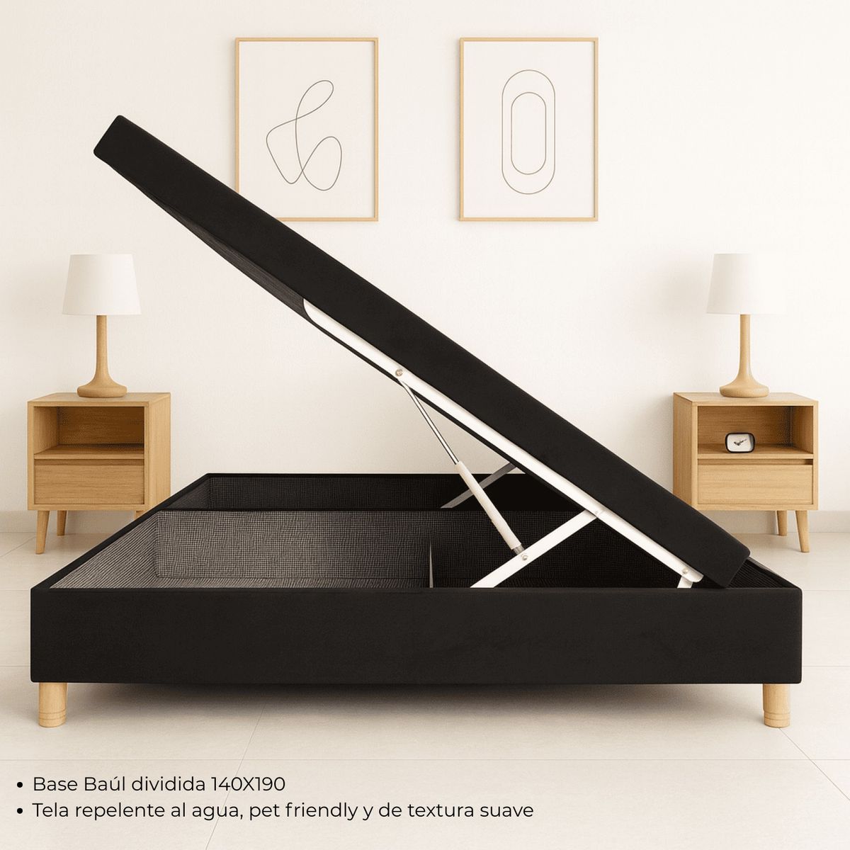 ESTILO Y CONFORT - Base Premium con Baúl 140x190 Color Negra