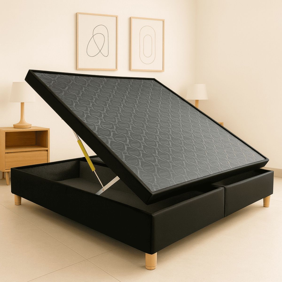 ESTILO Y CONFORT - Base Premium con Baúl 140x190 Color Negra