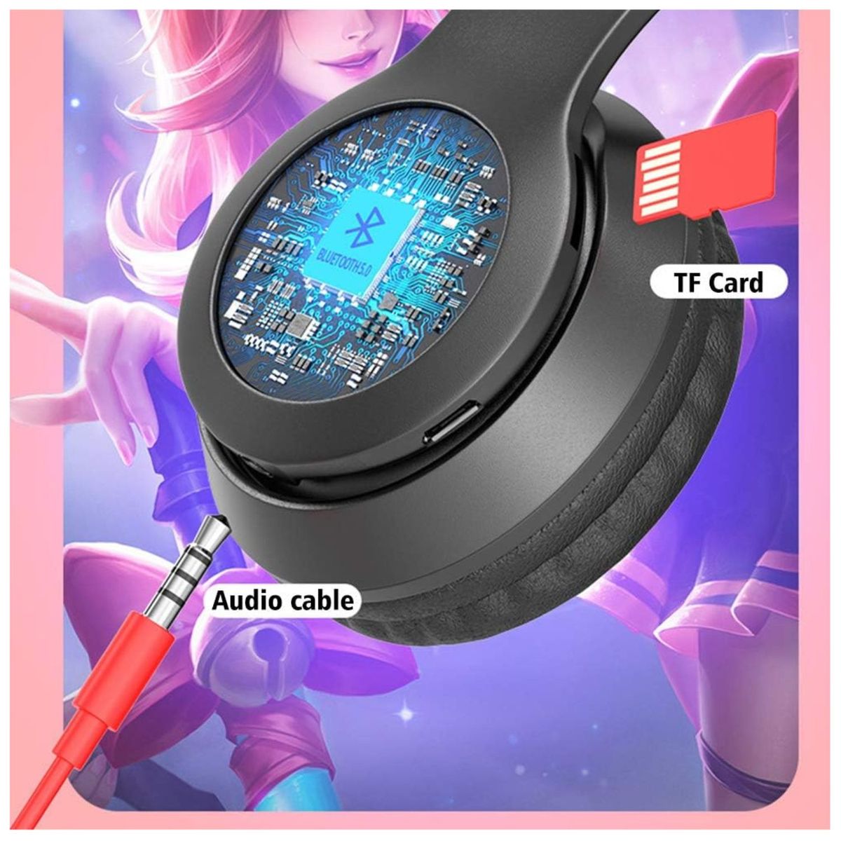 GENERICO - Diadema Audifonos Niña Bluetooth Orejas De Gato Luz Rgb Mz03