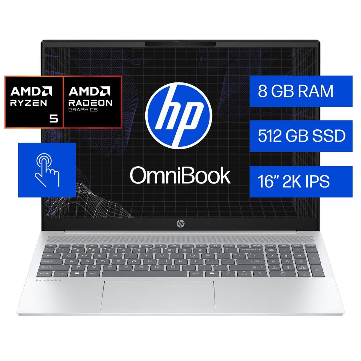 HP - Portátil HP OmniBook 5 16-bc1052la  AMD Ryzen 5 8540U 8GB 512GB SSD Pantalla 16" táctil 2 K Win 11