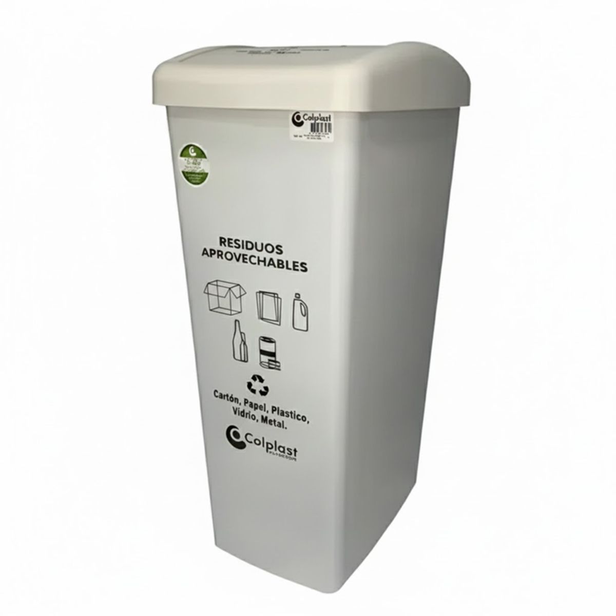 COLPLAST - Papelera Vaiven de Tapa Plana de 55 Litros Colplast Color Blanco