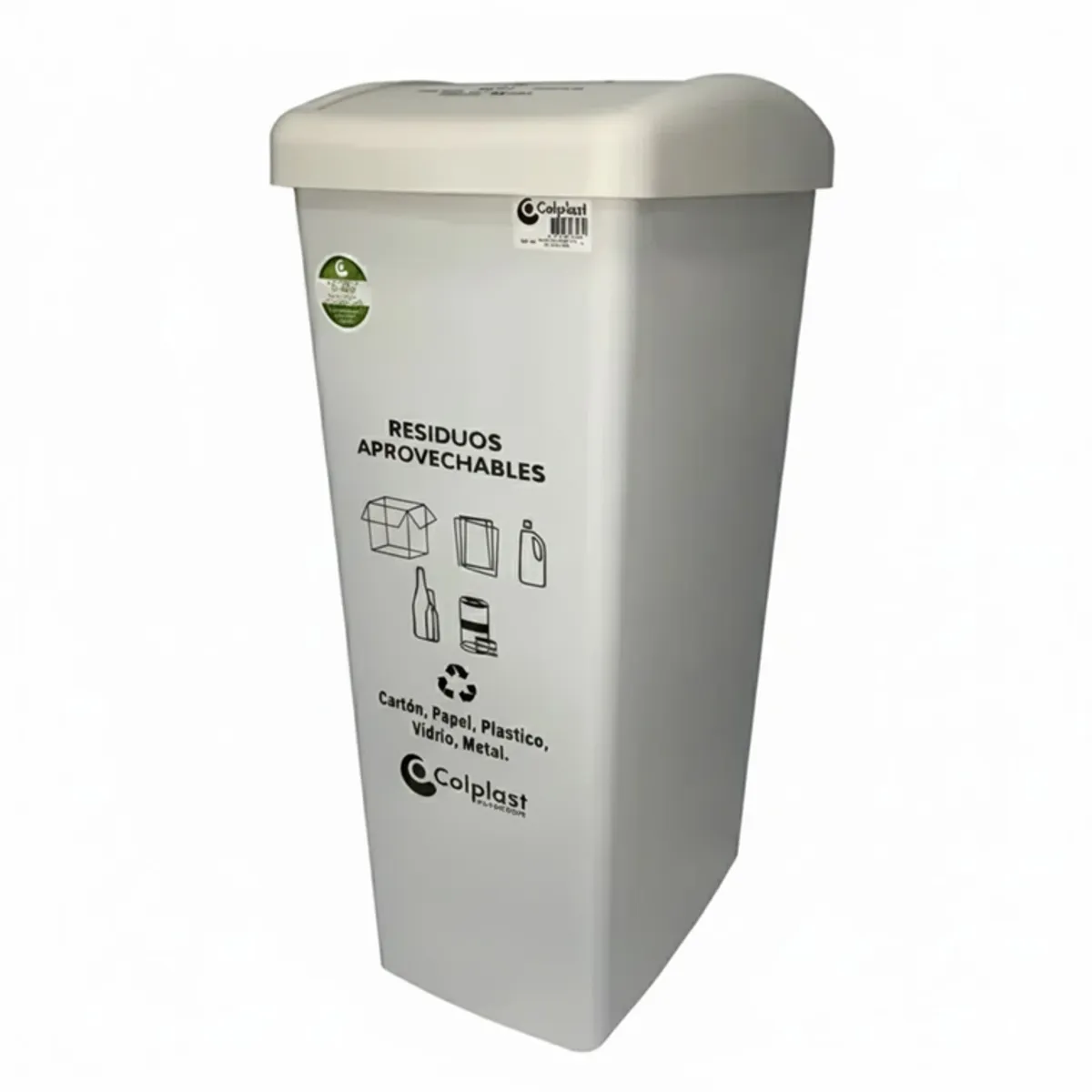 COLPLAST - Papelera Vaiven de Tapa Plana de 55 Litros Colplast Color Blanco