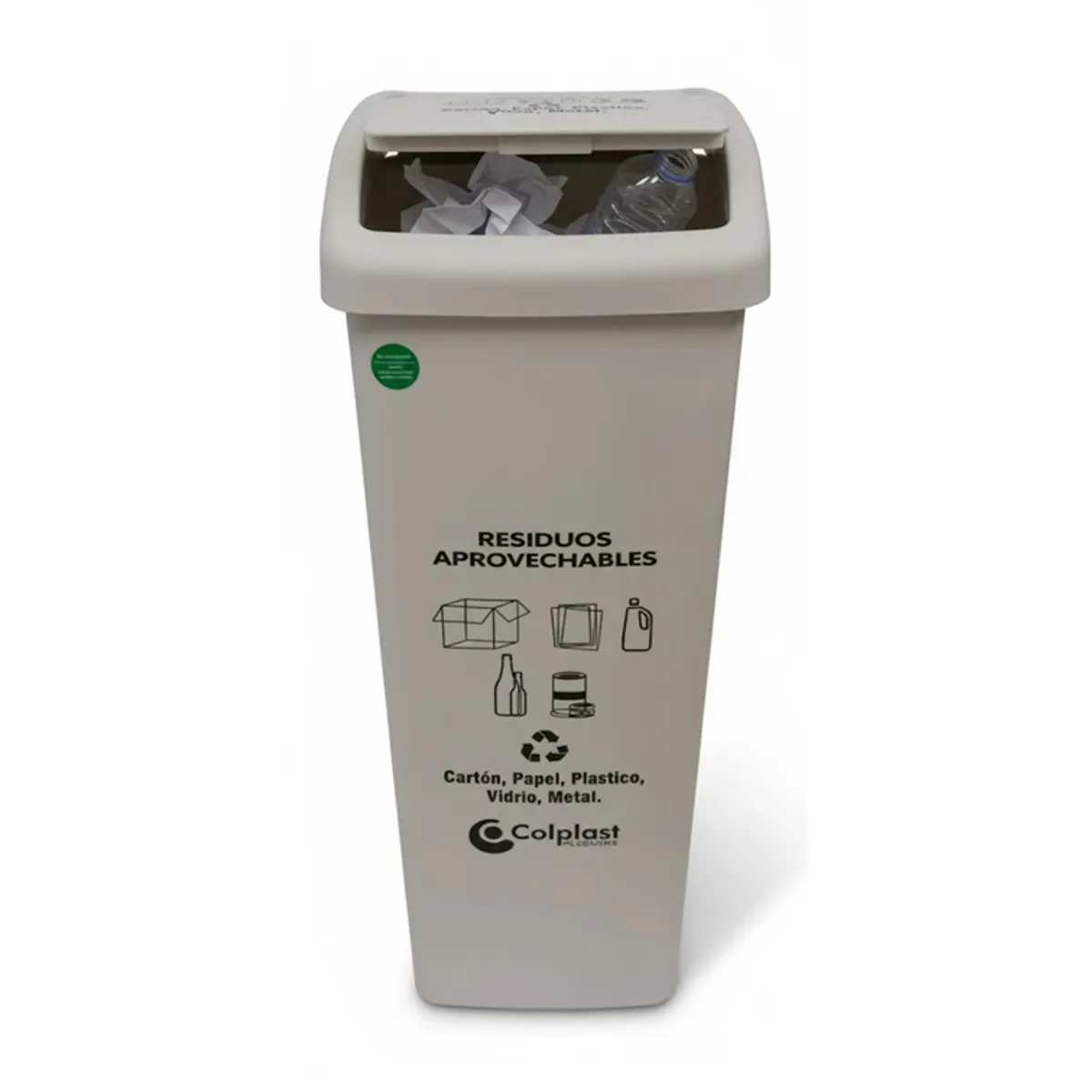 COLPLAST - Papelera Vaiven de Tapa Plana de 55 Litros Colplast Color Blanco