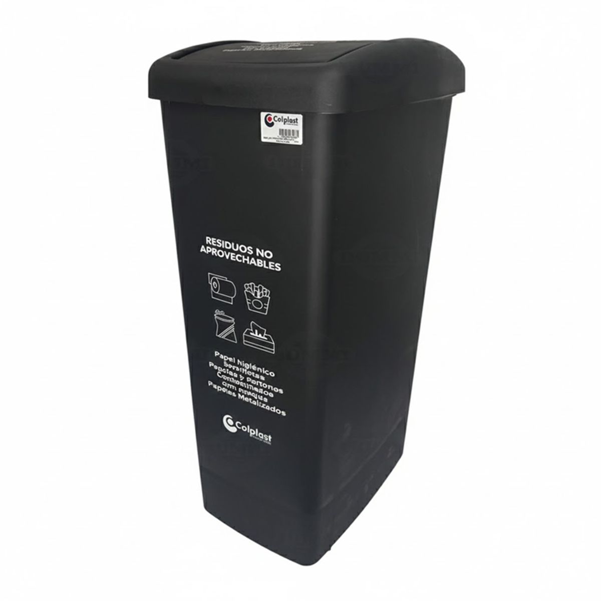 COLPLAST - Papelera Vaiven de Tapa Plana de 55 Litros Colplast Color Negro