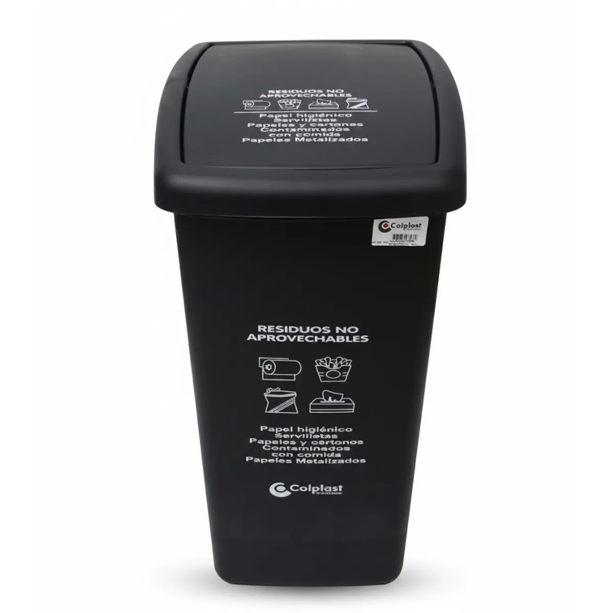COLPLAST - Papelera Vaiven de Tapa Plana de 55 Litros Colplast Color Negro