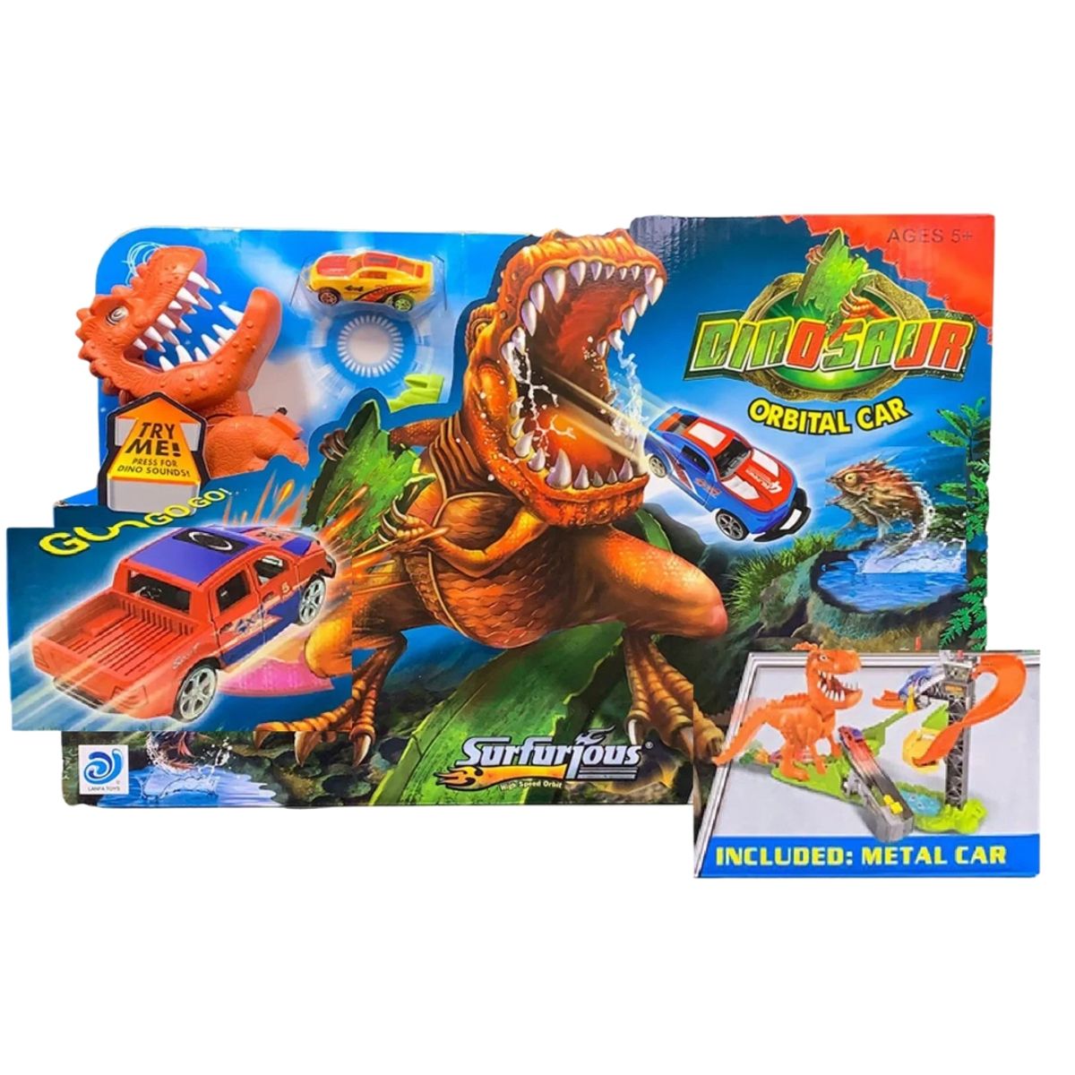 GENERICO - Pista Infantil Rex Dinosaurio Con Autos De Impulso y Sonidos  Hot Orbital Mediana