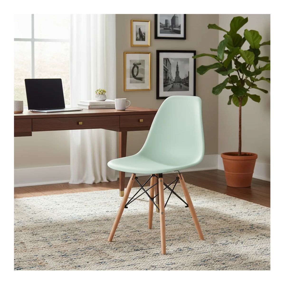 ERGONOMUS - Silla Eames Plastico Patas En Madera Moderna Pc071 Blanco