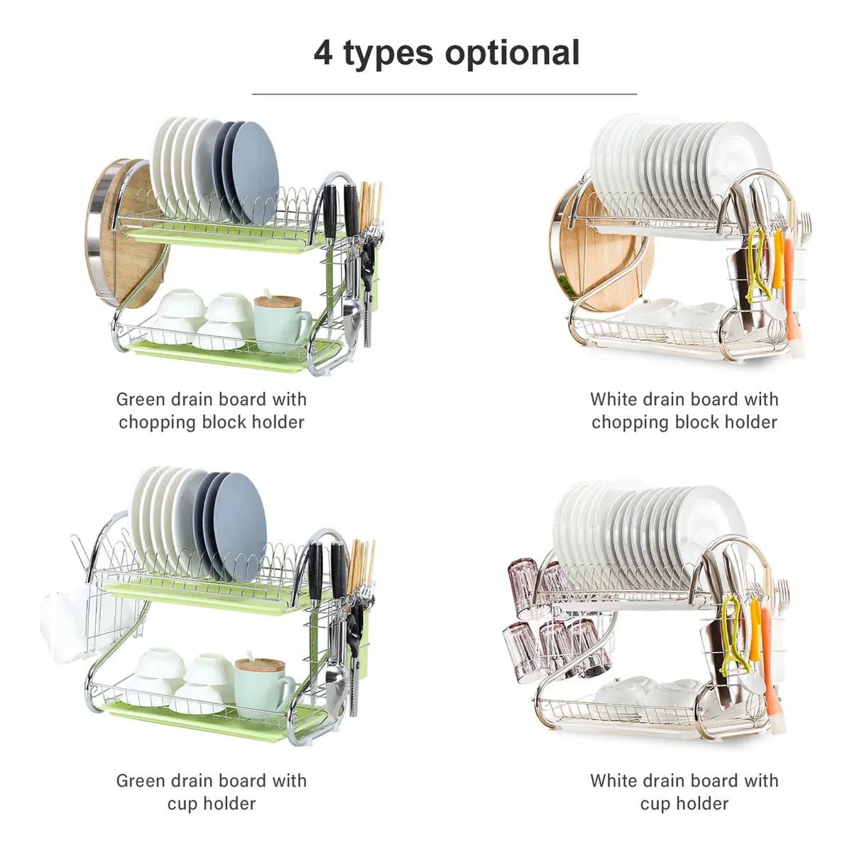 MILOPTS - Estante para Secar Platos 2 Niveles Acero con Desagüe