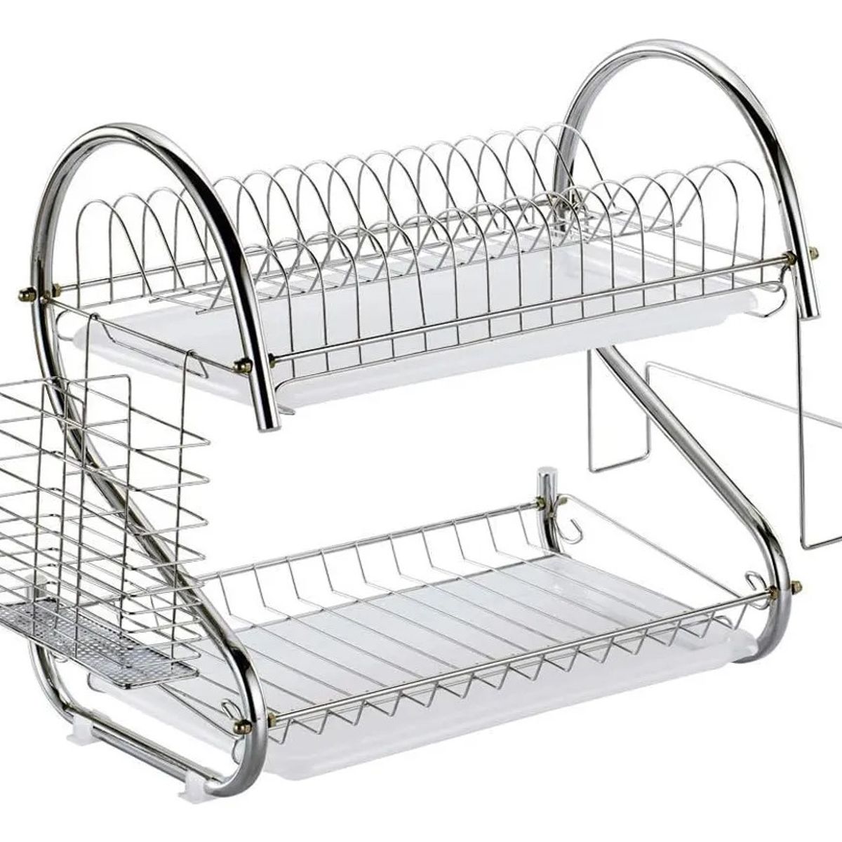 MILOPTS - Estante para Secar Platos 2 Niveles Acero con Desagüe