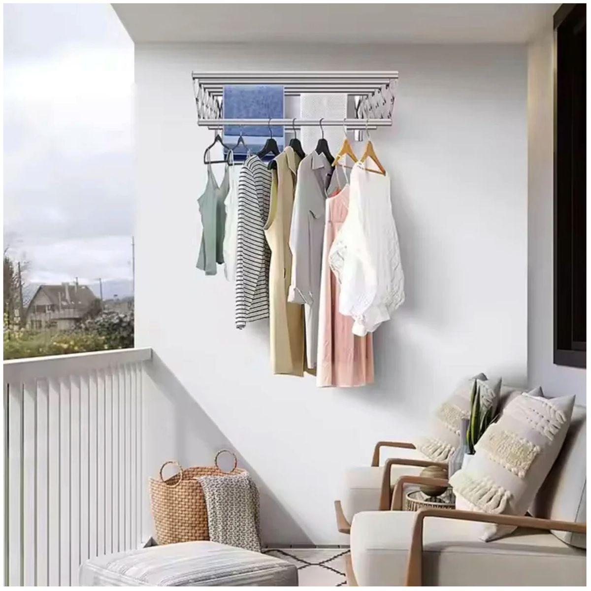 ONE PIXEL - Tendedero De Ropa Para Pared Extensible Plegable 1 mts Retráctil Amplio