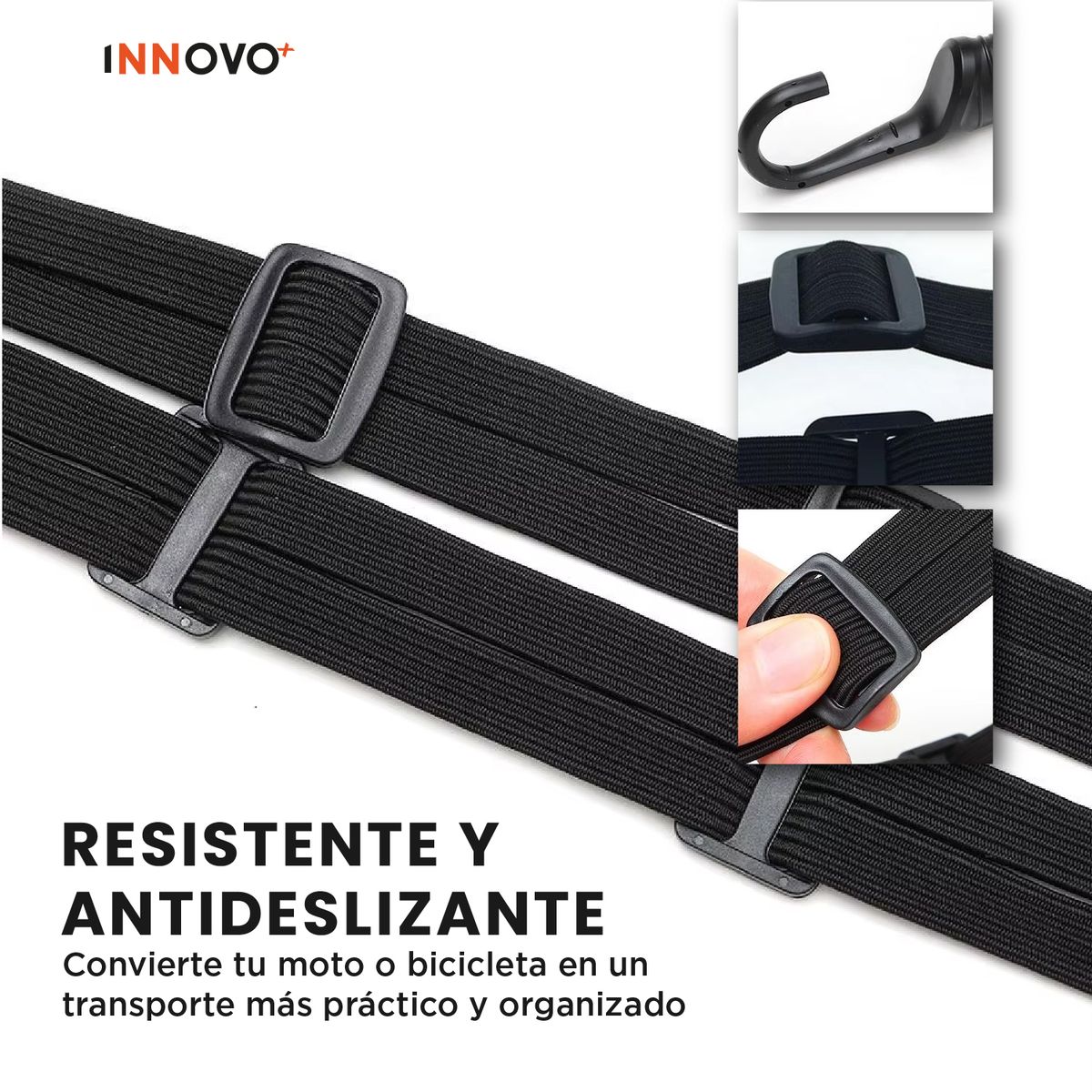 INNOVA - Correa Multifuncional Antideslizante Para Casco Y Equipaje De Moto 75 Cm