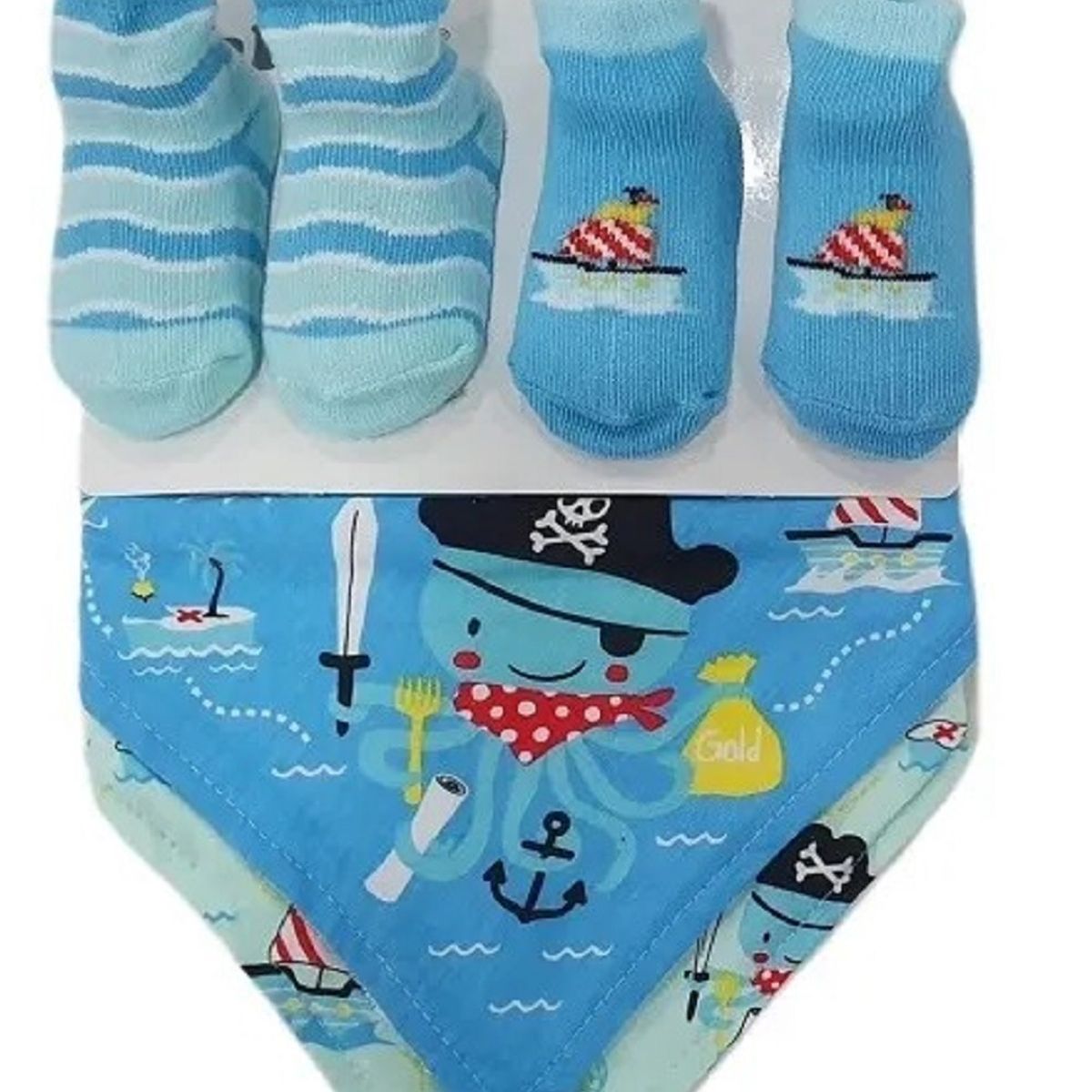GENERICO - Combo 2 Pares Medias + 2 Baberos Bebe Infantil Azul Imagenes Surtidas