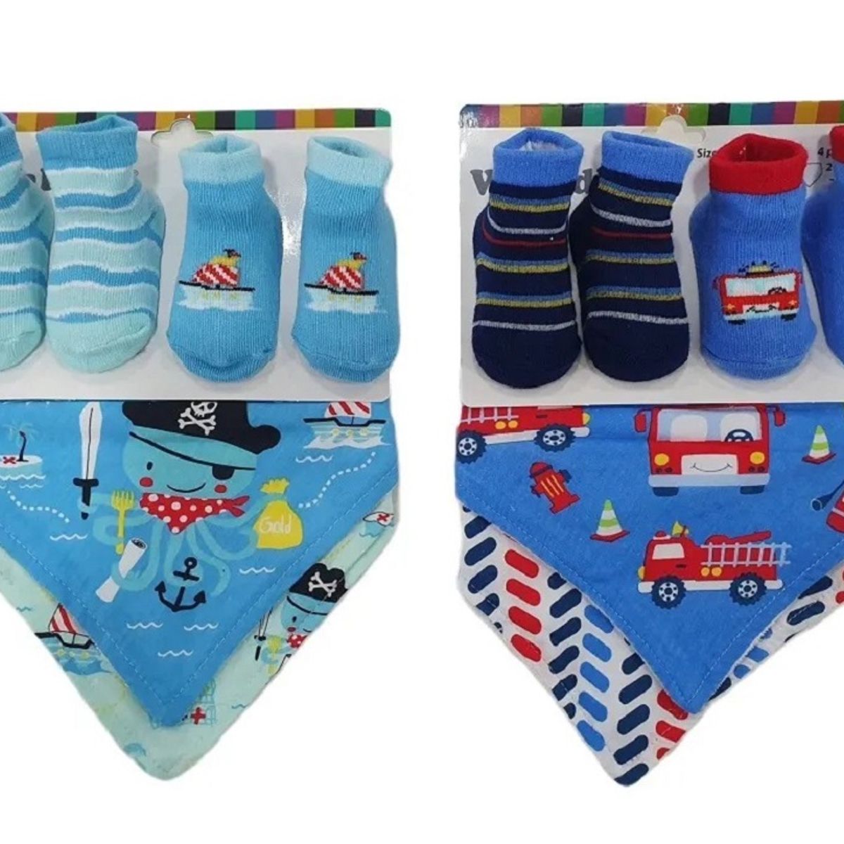 GENERICO - Combo 2 Pares Medias + 2 Baberos Bebe Infantil Azul Imagenes Surtidas