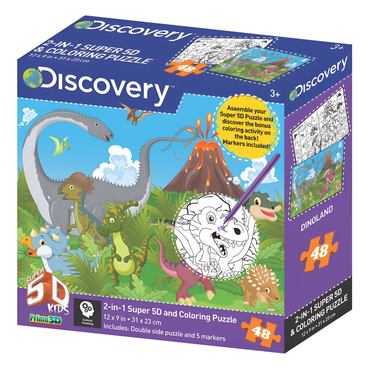 GENERICO - 3D ROMPECABEZAS Y COLOREABLE DINOSAURIOS W1 X 48PC
