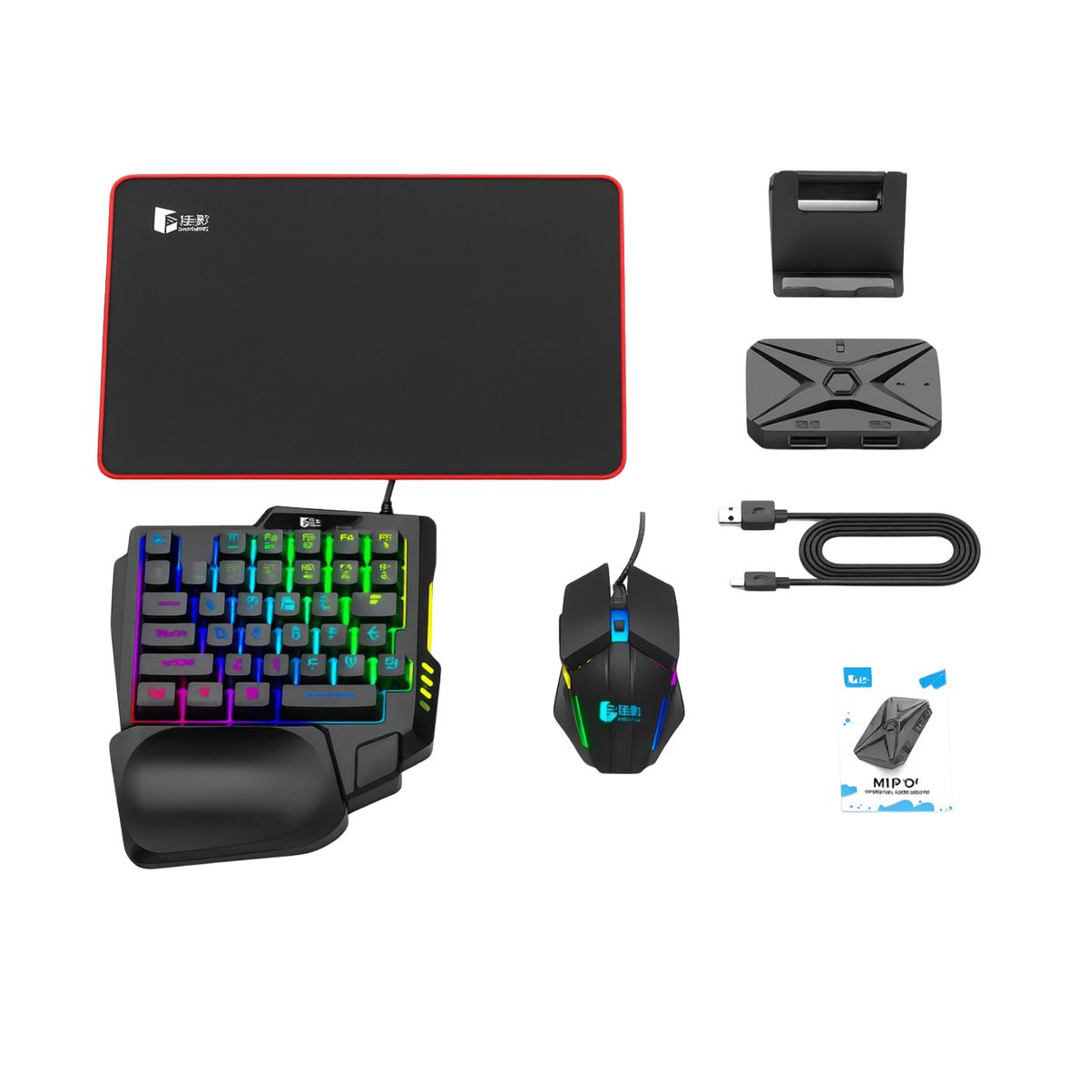 GENERICO - Combo Gamer M1 Pro+ 5 En 1 Set Mouse + Teclado + Convertidor + padmouse+ soporte
