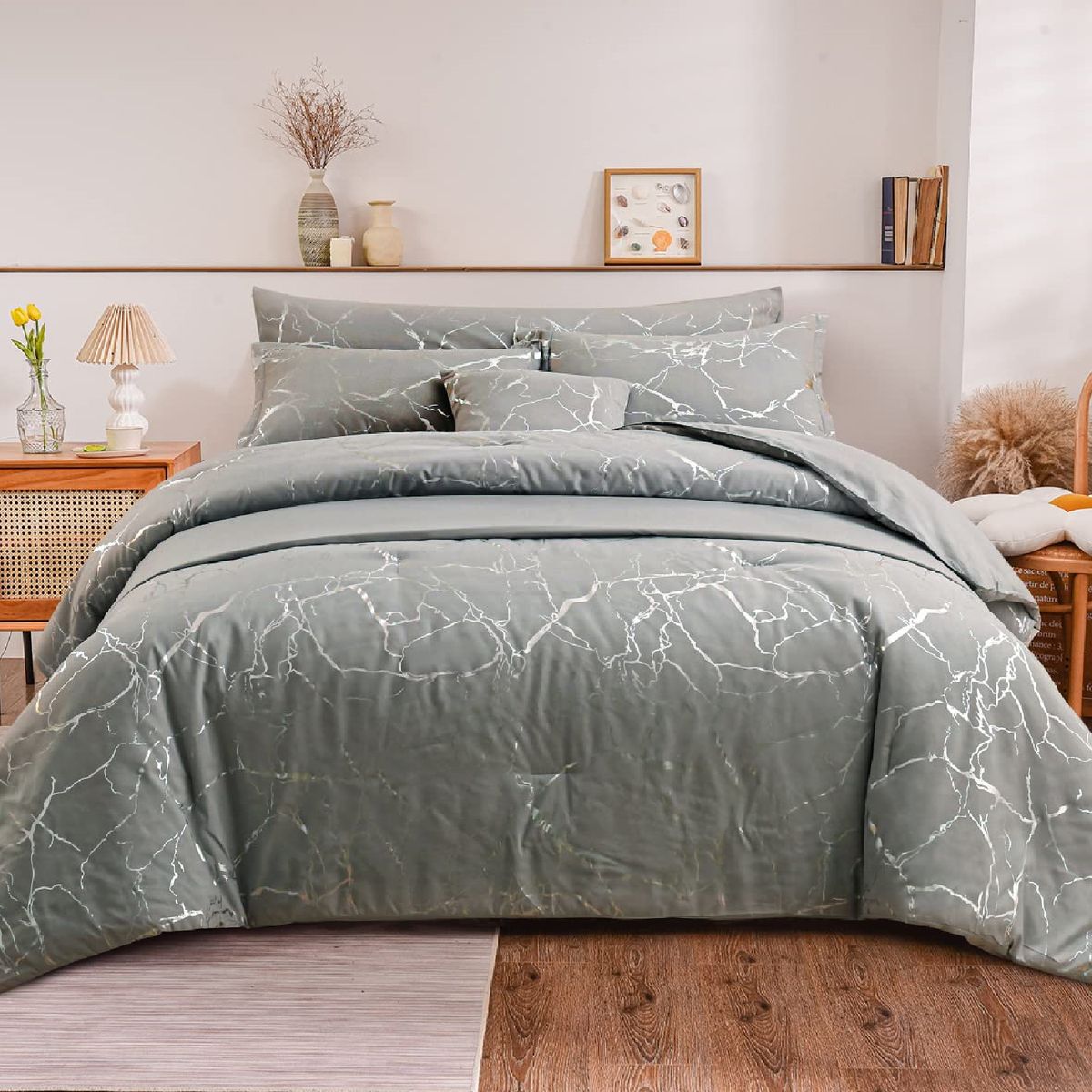 MY HOME STORE - Duvet Línea Gold  Patrón de Mármol Plateado