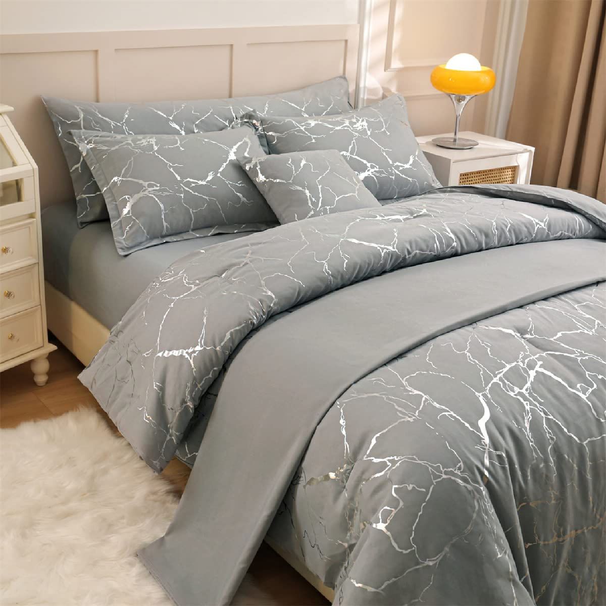 MY HOME STORE - Duvet Línea Gold  Patrón de Mármol Plateado