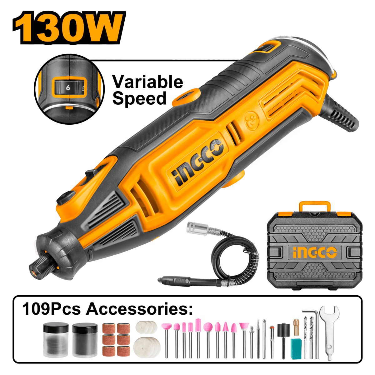 INGCO - Mototool 130w Con 109 Accesorios mototool Ingco UMG13328