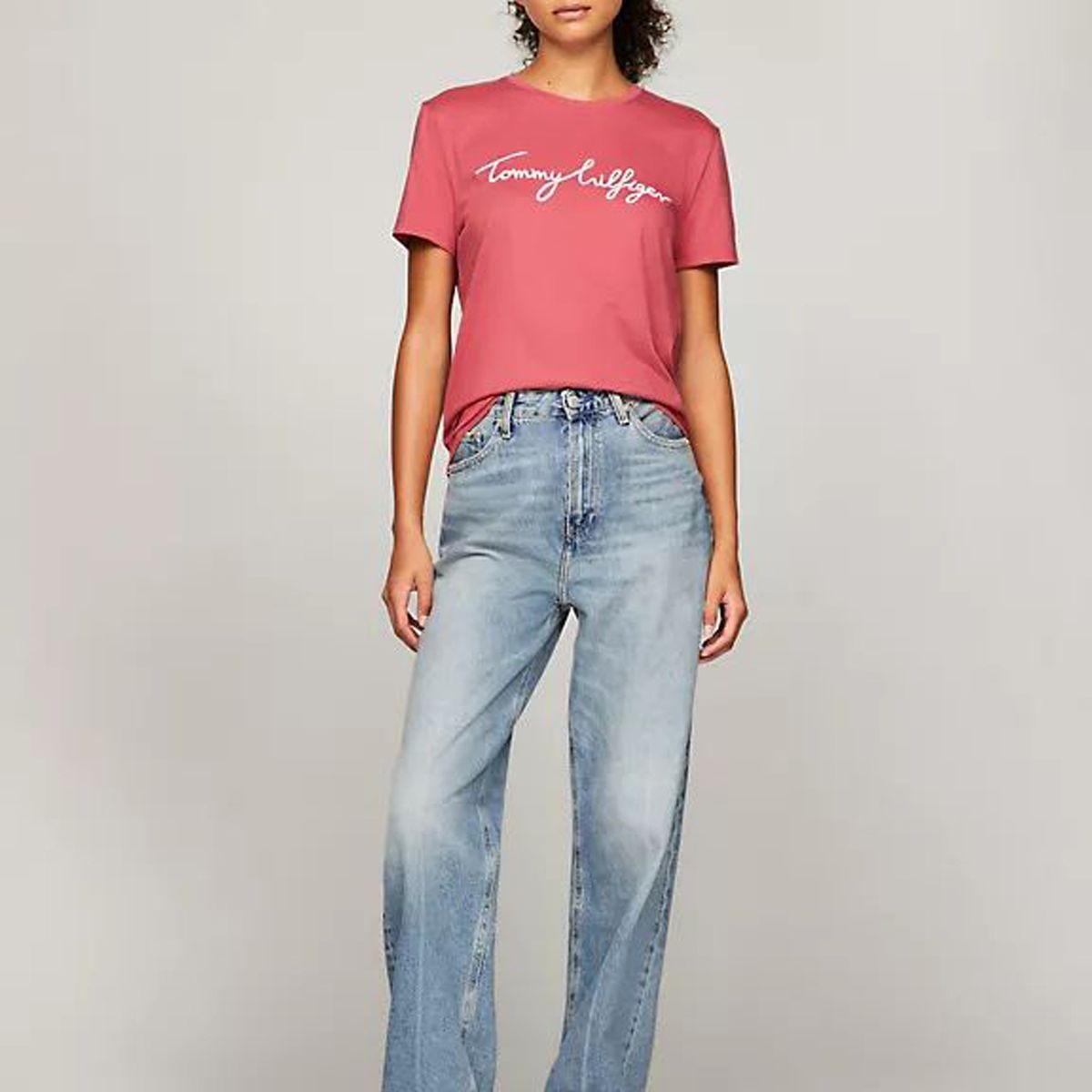 TOMMY HILFIGER - Camiseta rosada de cuello redondo con logo Tommy Hilfiger