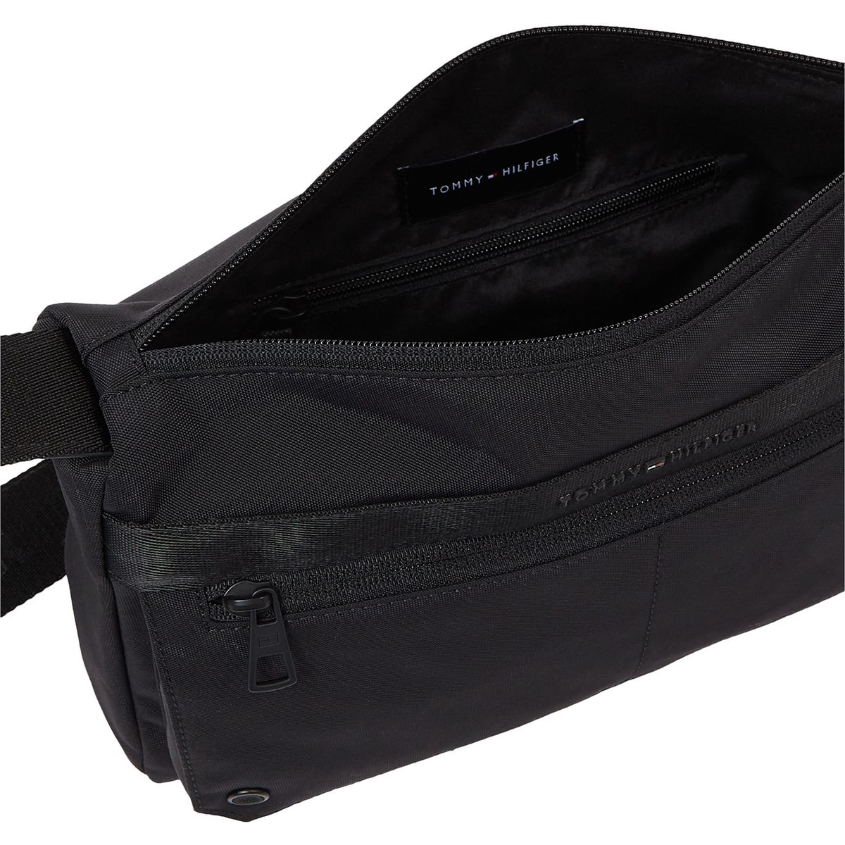 TOMMY HILFIGER - Bolso negro mensajero con logo metálico Tommy Hilfiger