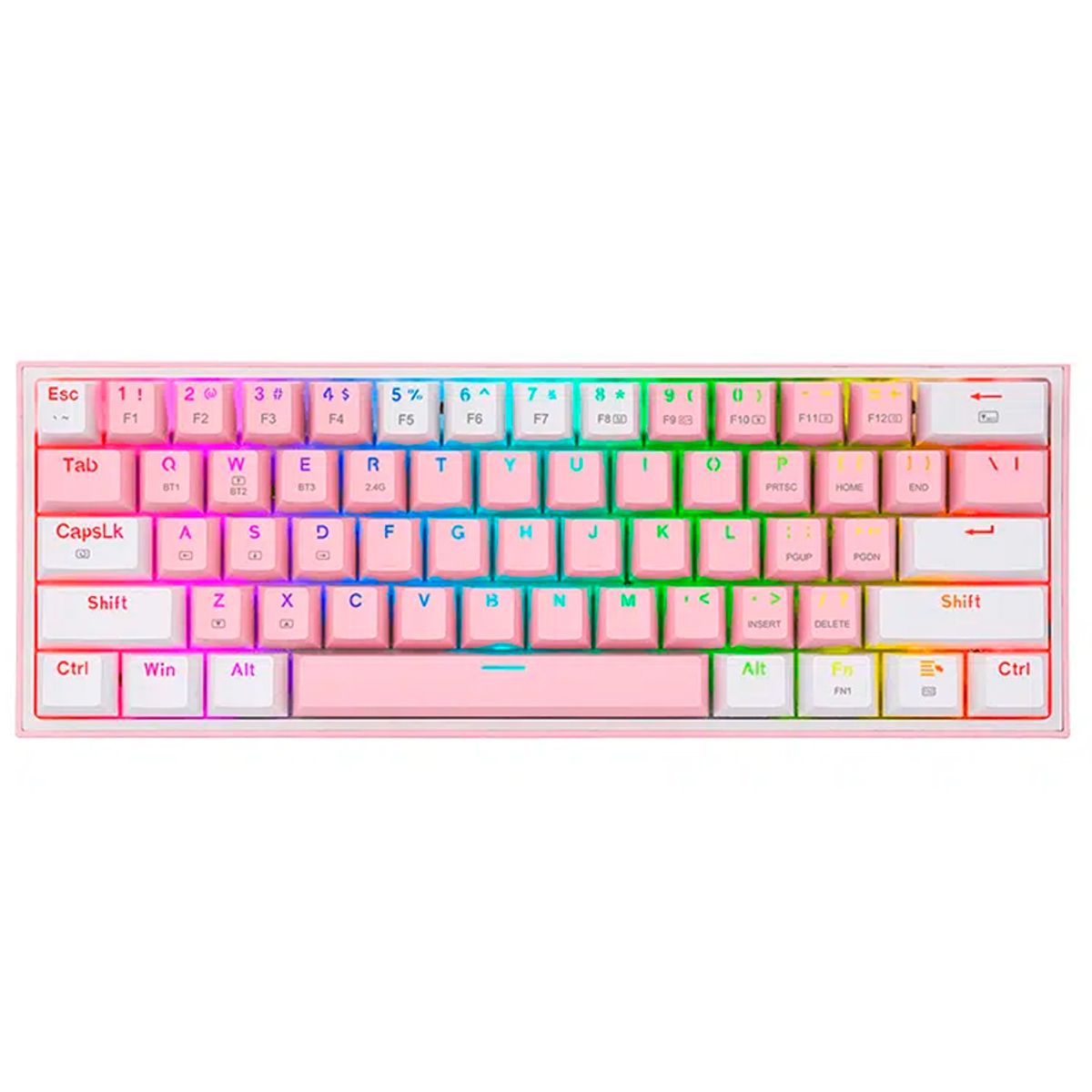 REDRAGON - Teclado Mecanico Inalámbrico Redragon Fizz Pro Rosa Blanco BT y 2.4 HotSwap