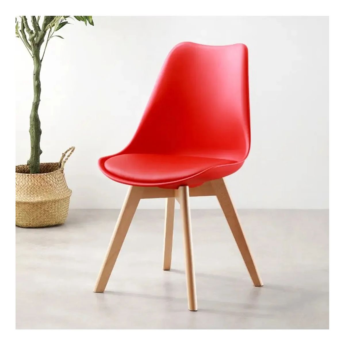 ZER - Silla para Comedor Sala Oficina Acolchada Con Patas De Madera Roja