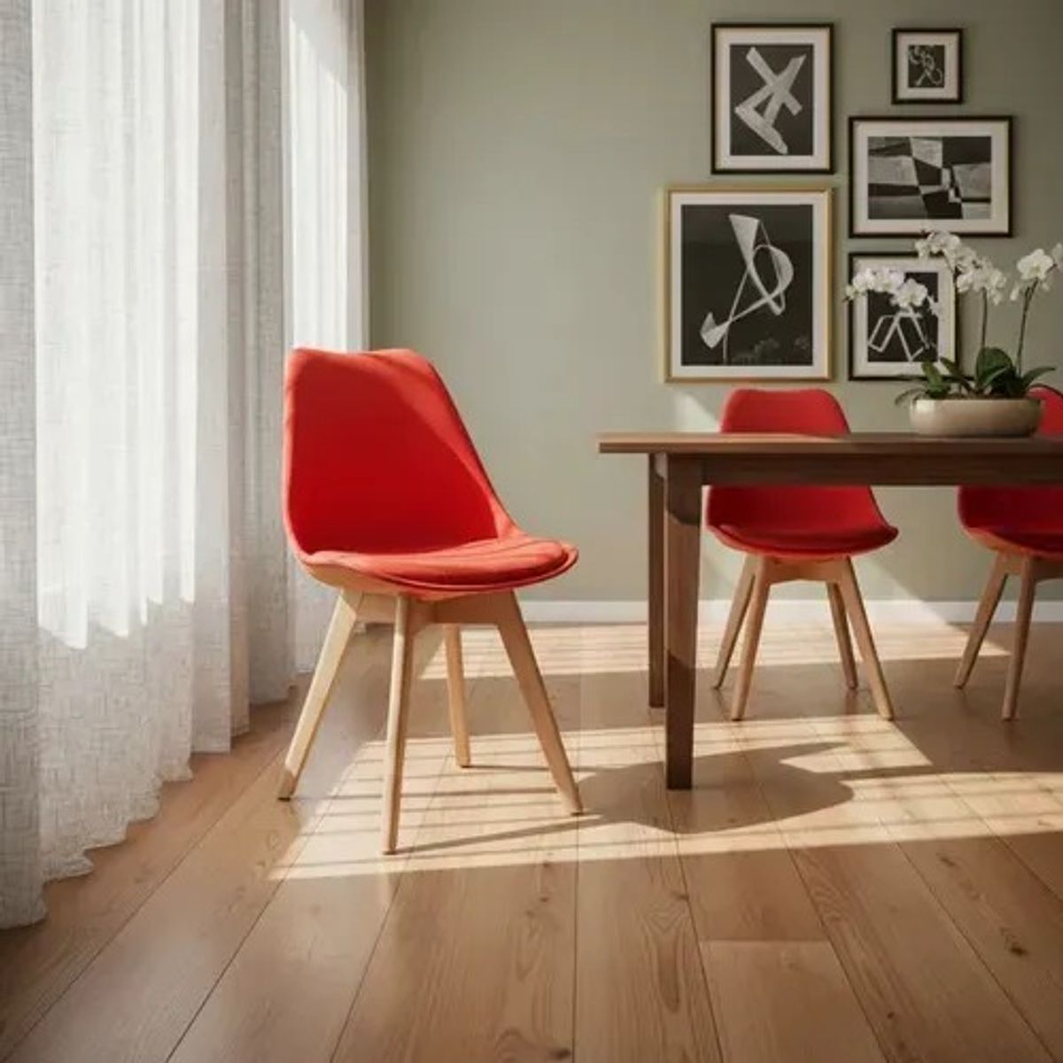 ZER - Silla para Comedor Sala Oficina Acolchada Con Patas De Madera Roja