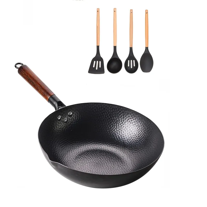 SISDATA - Sartén Wok Chino Original Tradicional Acero carbono Libre de Teflón