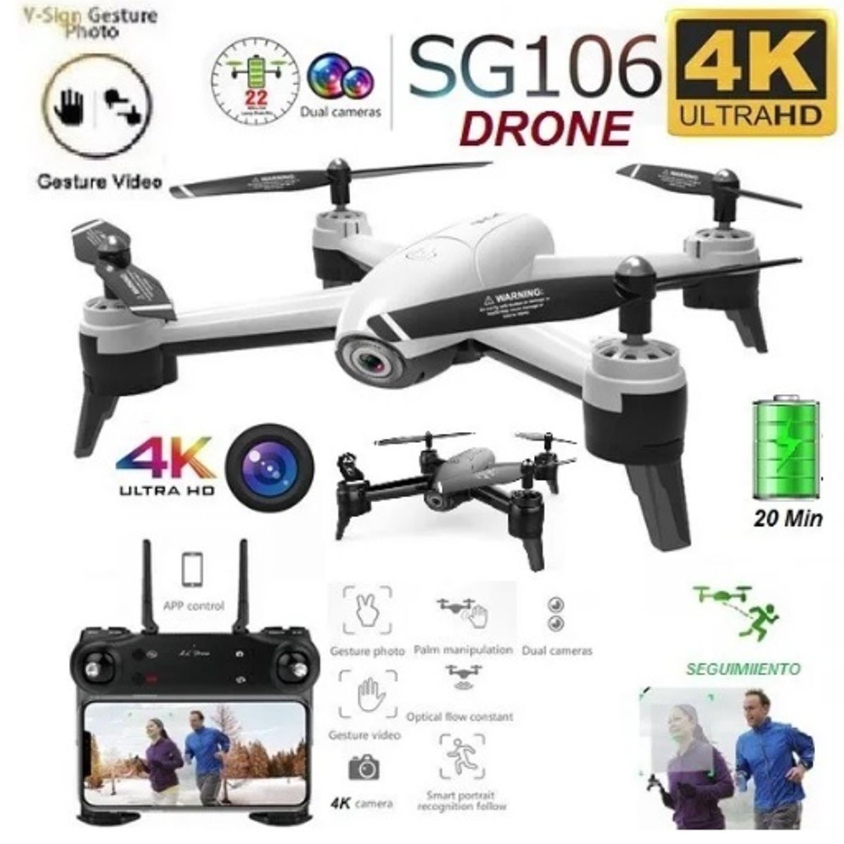 GENERICO - Drone zll sg106 gps camara 4k 100m sensores optico giroscopio dron led