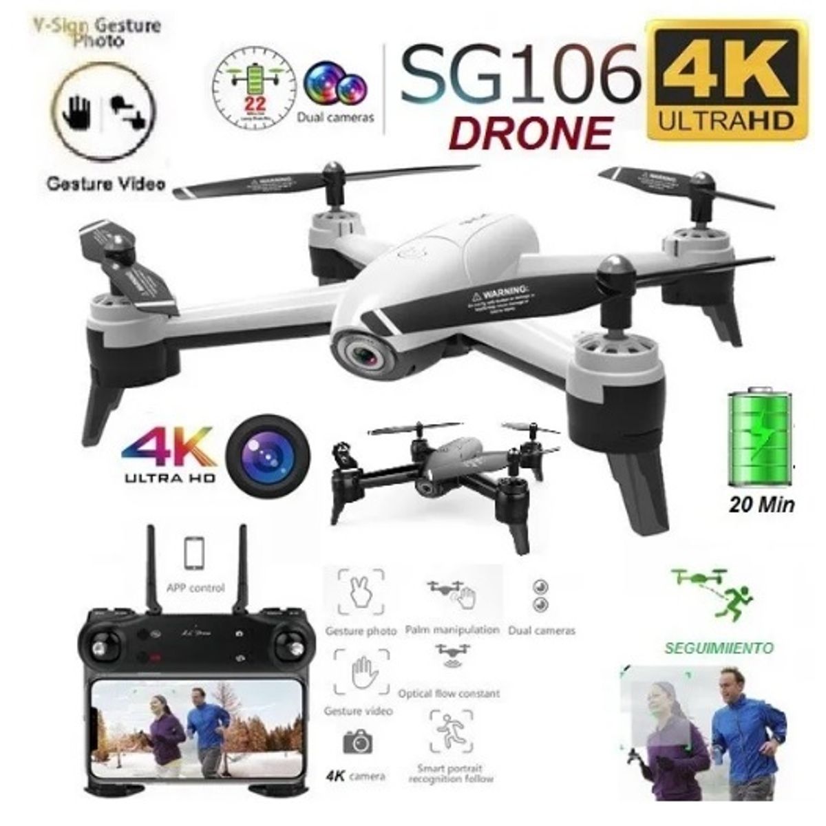 GENERICO - Drone zll sg106 gps camara 4k 100m sensores optico giroscopio dron led