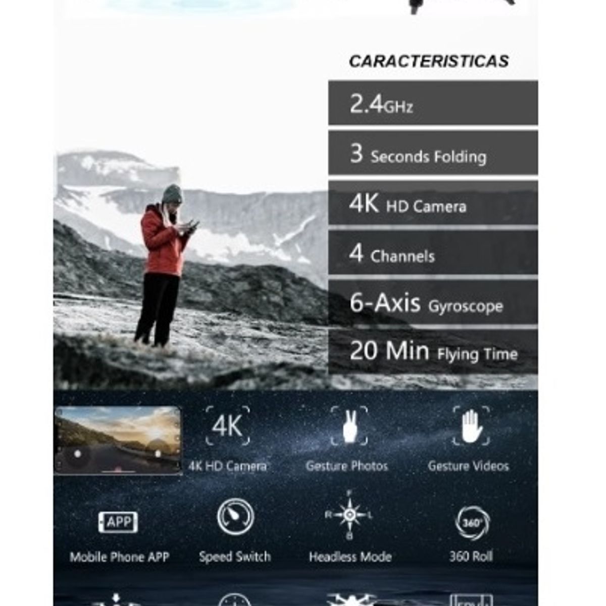 GENERICO - Drone zll sg106 gps camara 4k 100m sensores optico giroscopio dron led