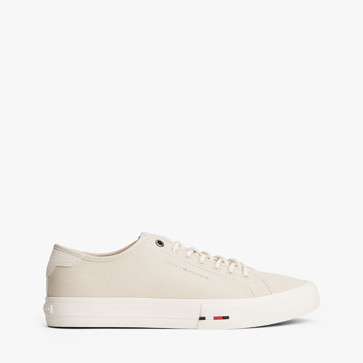 TOMMY HILFIGER - Tenis beige de lona con logo distintivo Tommy Hilfiger