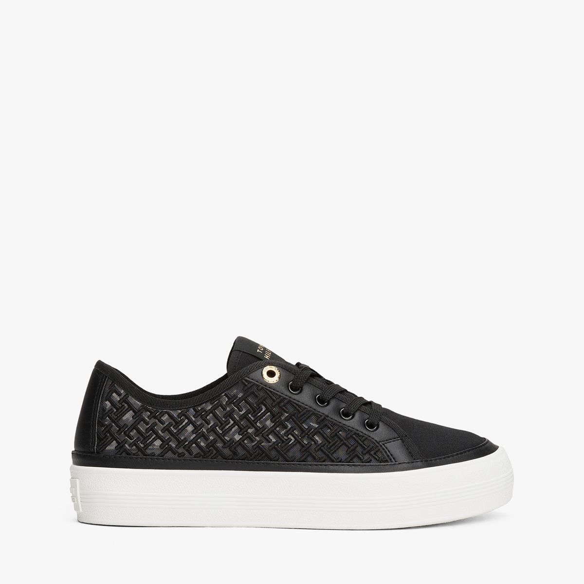 TOMMY HILFIGER - Tenis negro de malla con monogramas bordados Tommy Hilfiger