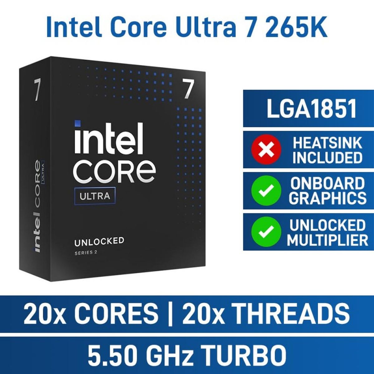 INTEL - Procesador INTEL CORE ULTRA 7 265K Para Plataformas LGA1700 De Alto Flujo De Trabajo