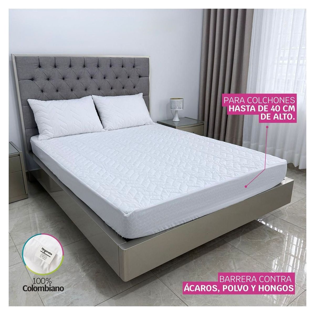 HOGARETO - Protector Colchón 180 Hilos Algodón Hogareto Cama Semidoble