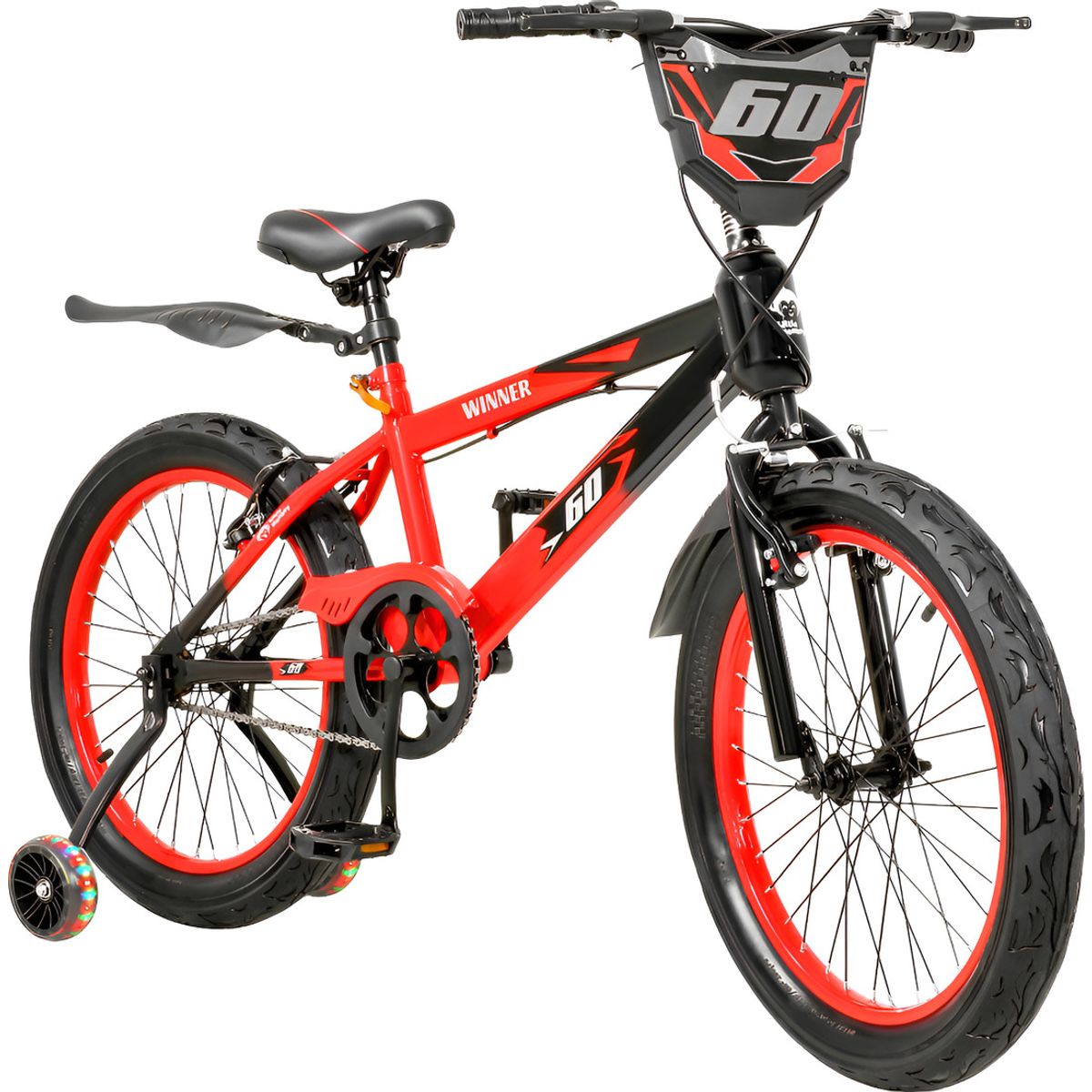 NANOFORT - Bicicleta Infantil Rin 20 Niños Rojo Luces Led Auxiliares