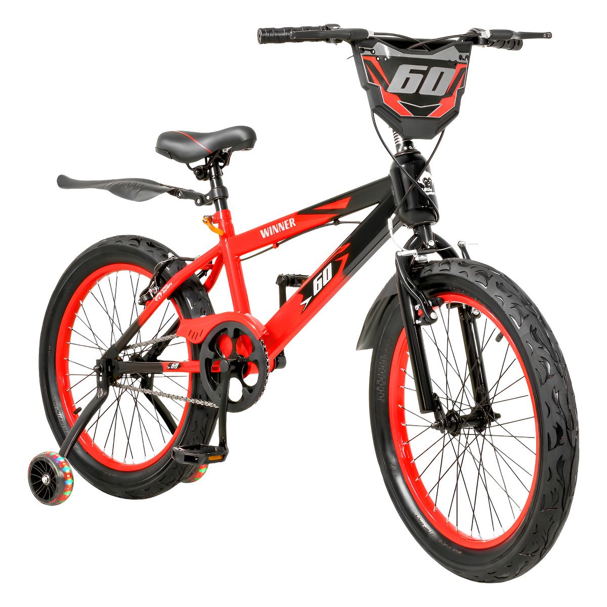 NANOFORT - Bicicleta Infantil Rin 20 Niños Rojo Luces Led Auxiliares