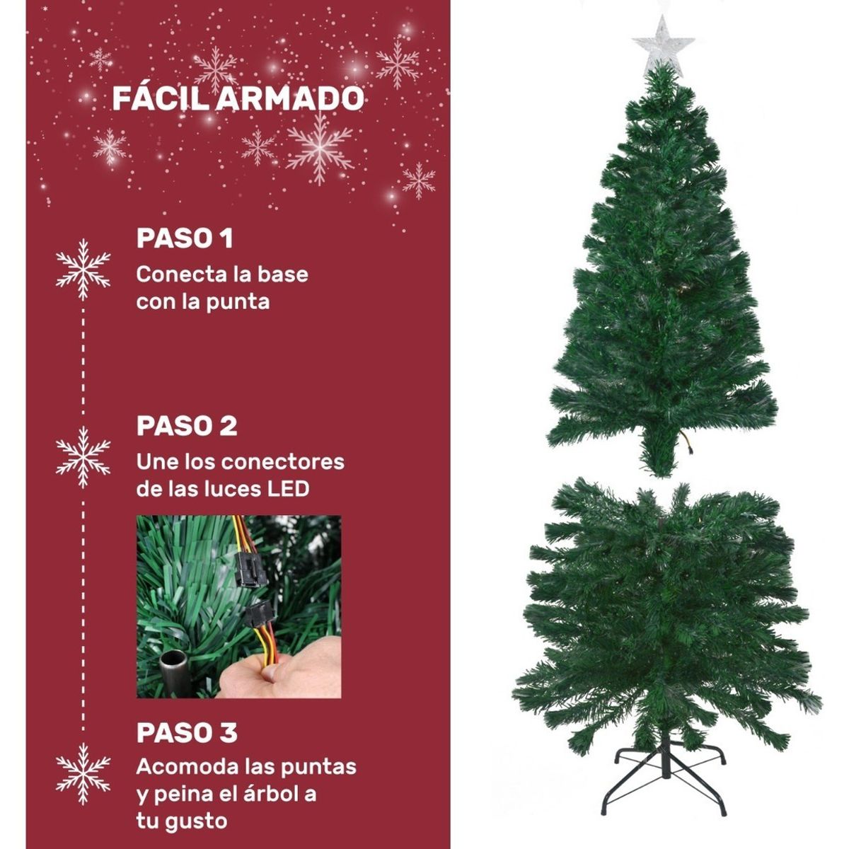 JARDIMEX - JARDINMEX - Arbol De Navidad Artificial Plegable 180 cm Robusto Verde Luces LED 200 Ramas + Estrella