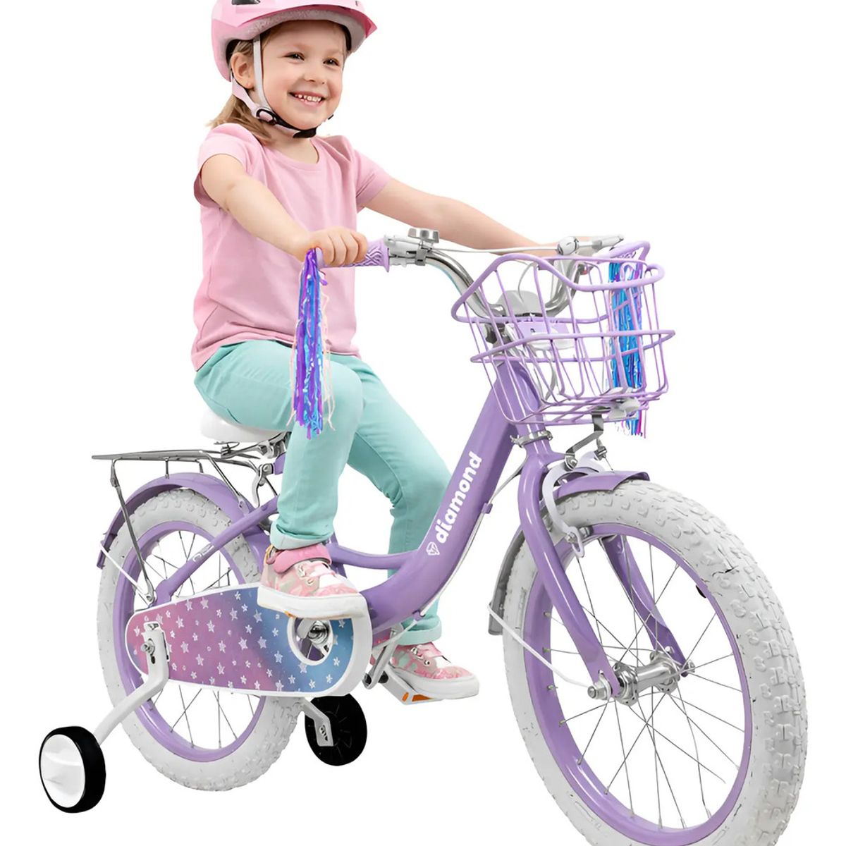NANOFORT - Bicicleta Infantil Morada Niña Rin 16 Con Canasta Auxiliares
