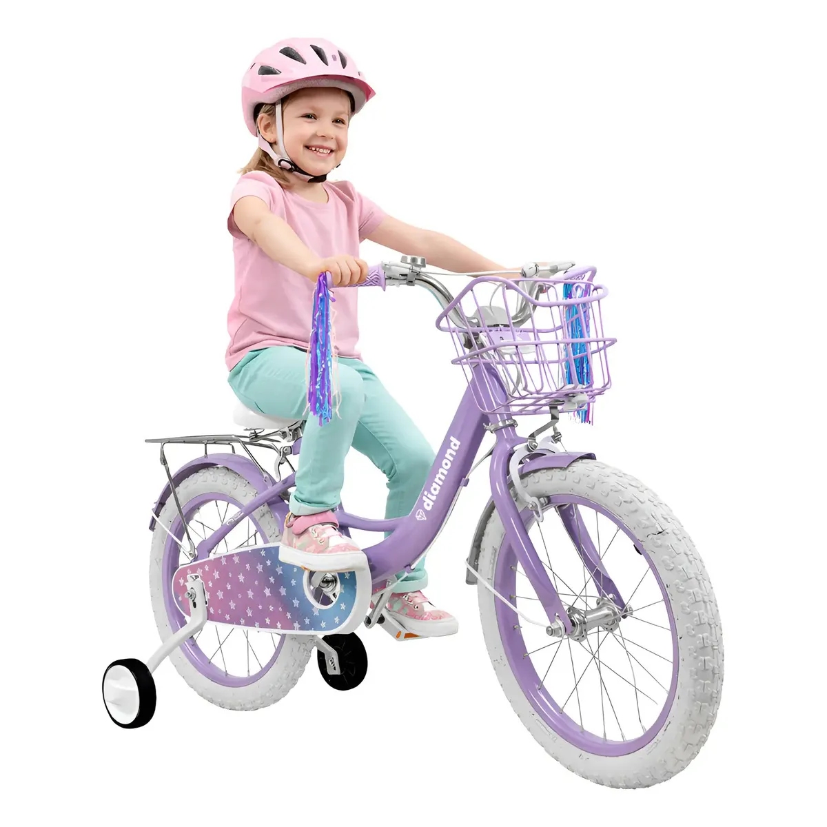 NANOFORT - Bicicleta Infantil Morada Niña Rin 16 Con Canasta Auxiliares