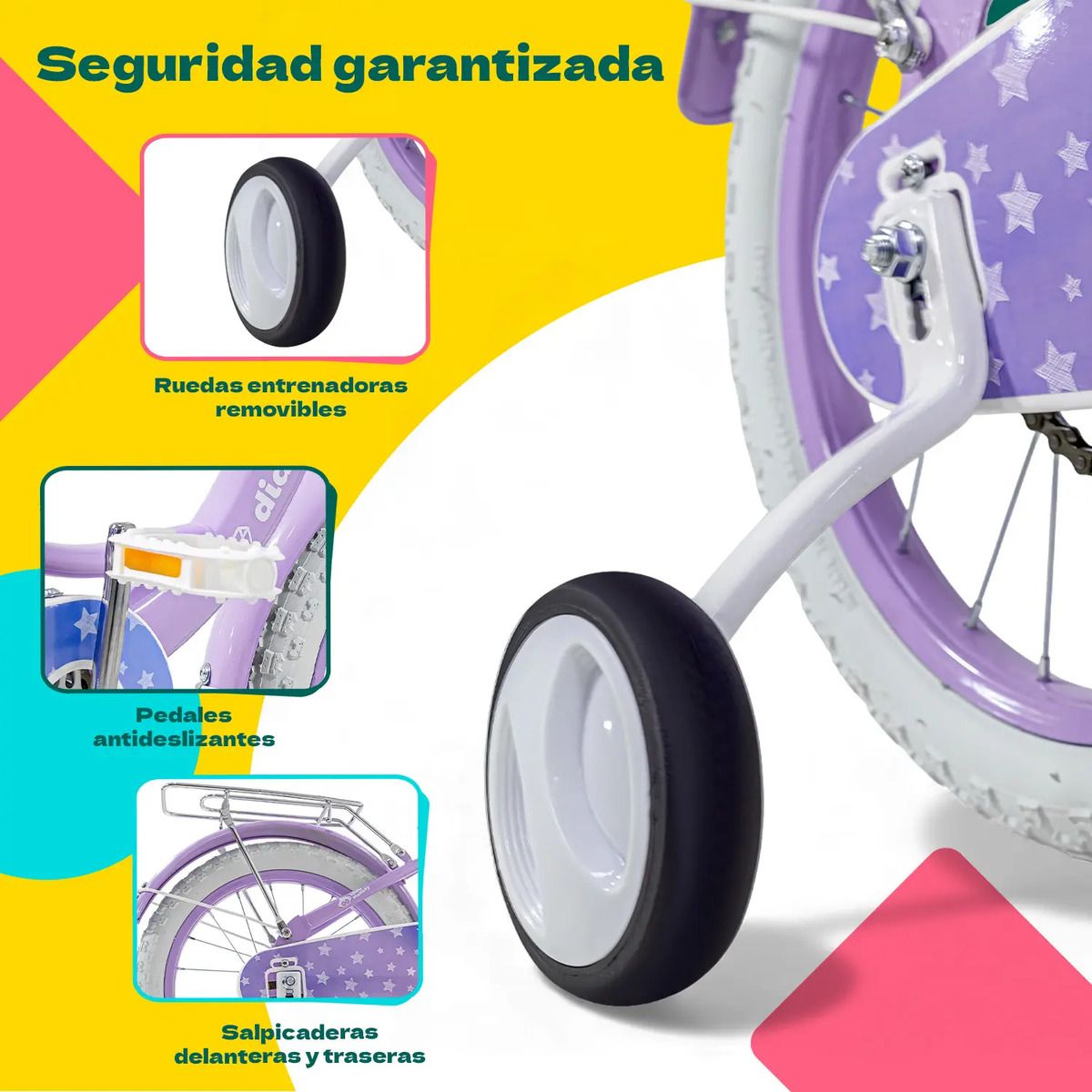 NANOFORT - Bicicleta Infantil Morada Niña Rin 16 Con Canasta Auxiliares