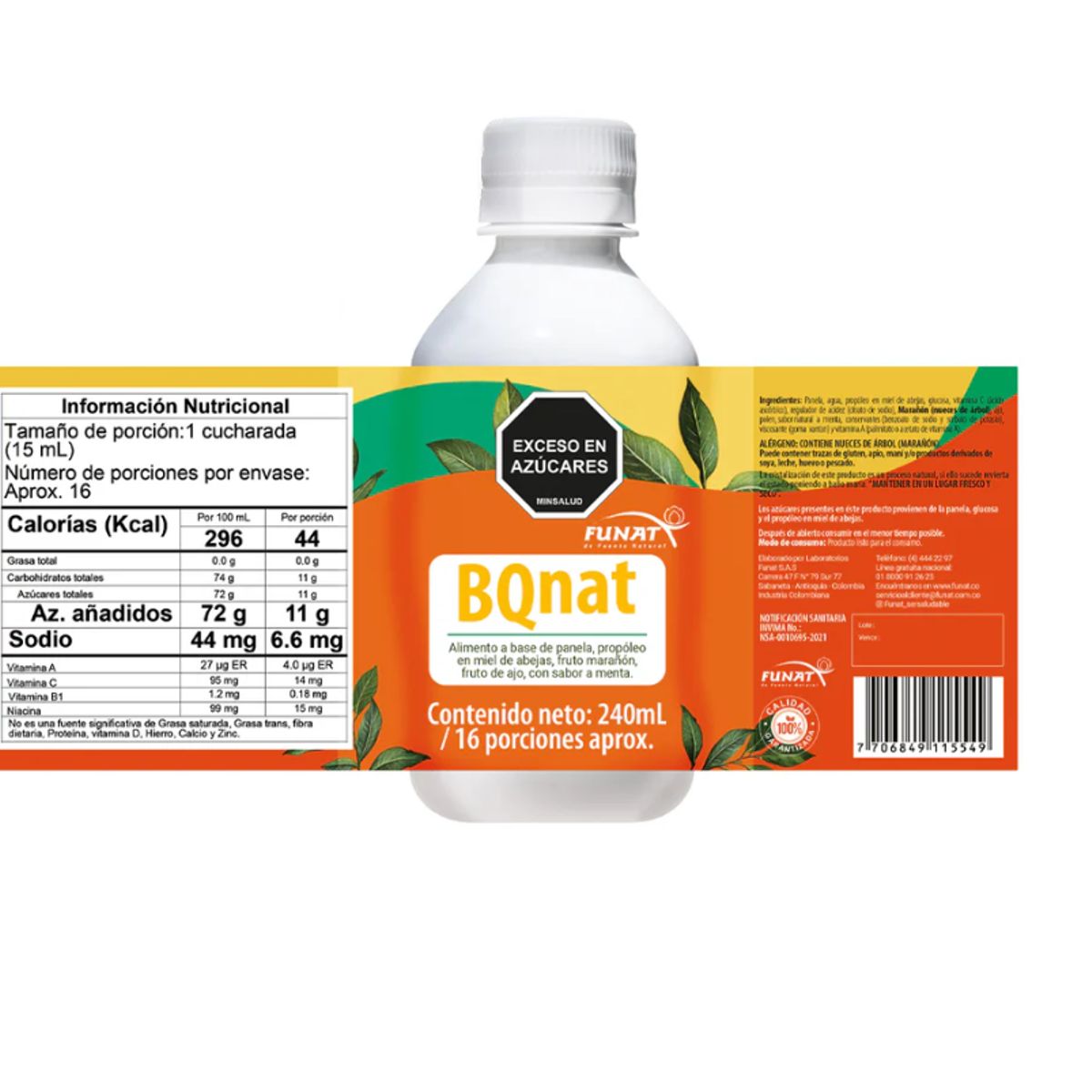 FUNAT - ALIMENTO CON PROPOLEO Y MARAÑON + VITAMINAS X 240 ML./ BQNAT