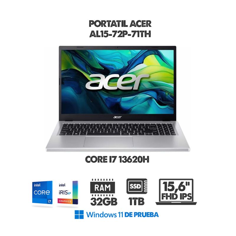 ACER - PORTATIL ACER ASPIRE LITE - INTEL CORE I7 13620H - 156 FULL HD IPS - RAM 32GB DDR5 - SSD 1TB M2