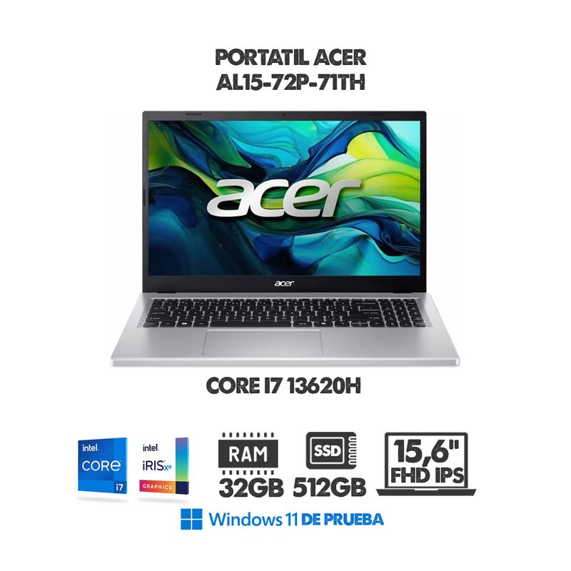 ACER - PORTATIL ACER ASPIRE LITE - INTEL CORE I7 13620H - 156 FULL HD IPS - RAM 32GB DDR5 - SSD 512GB M2