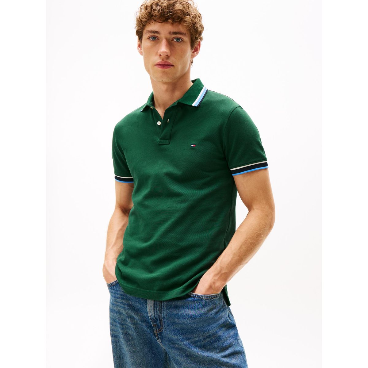 TOMMY HILFIGER - Polo verde de corte slim con logo Tommy Hilfiger