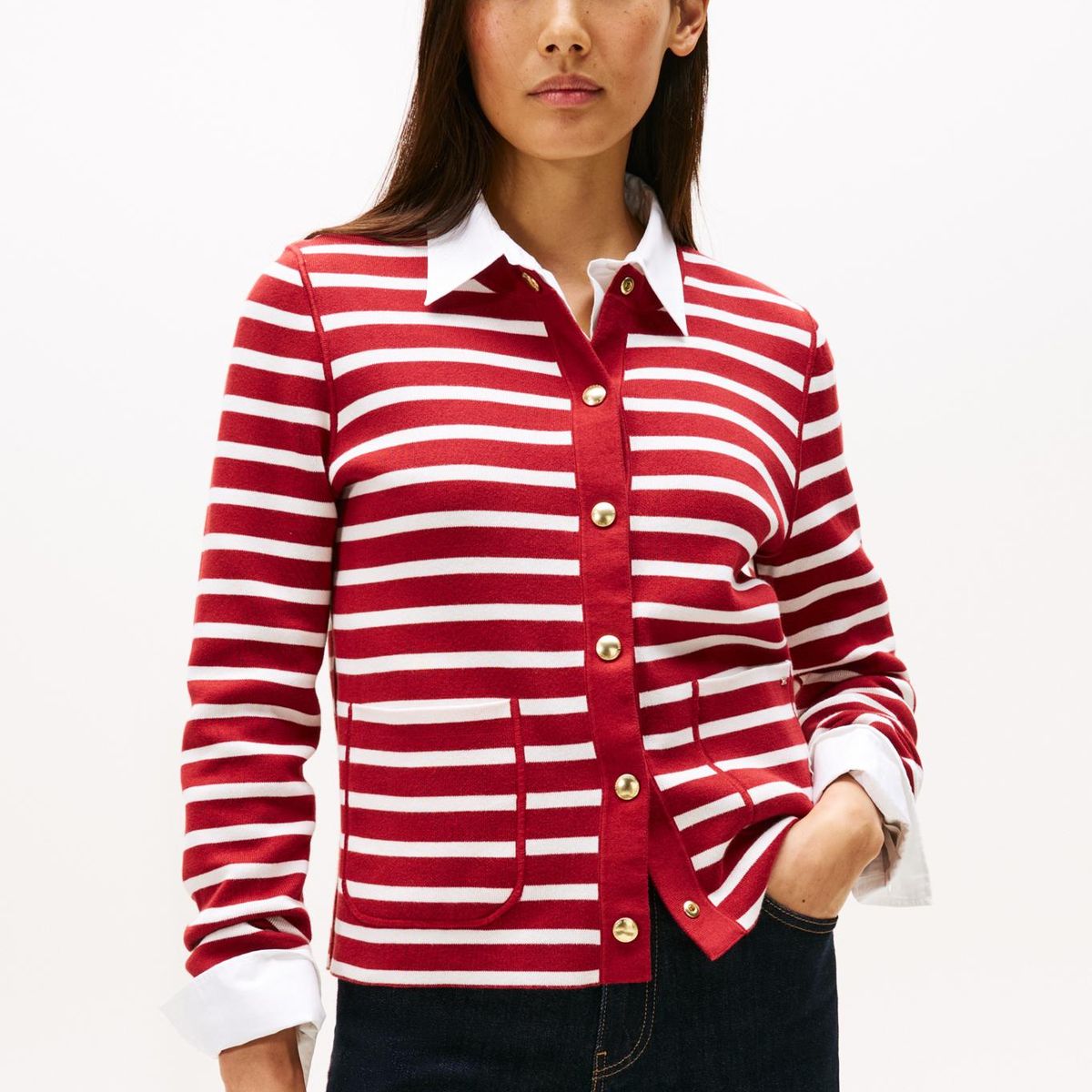 TOMMY HILFIGER - Cárdigan rojo con diseño de rayas Tommy Hilfiger