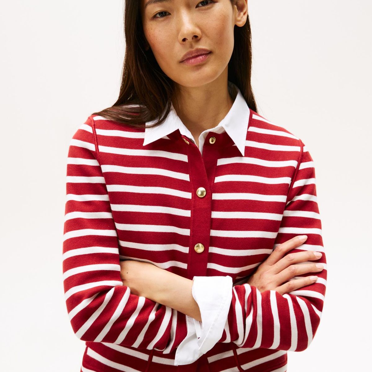 TOMMY HILFIGER - Cárdigan rojo con diseño de rayas Tommy Hilfiger